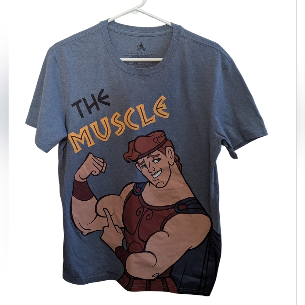 Disney Hercules The Muscle Graphic T-Shirt Men Medium Blue Read Flaw
